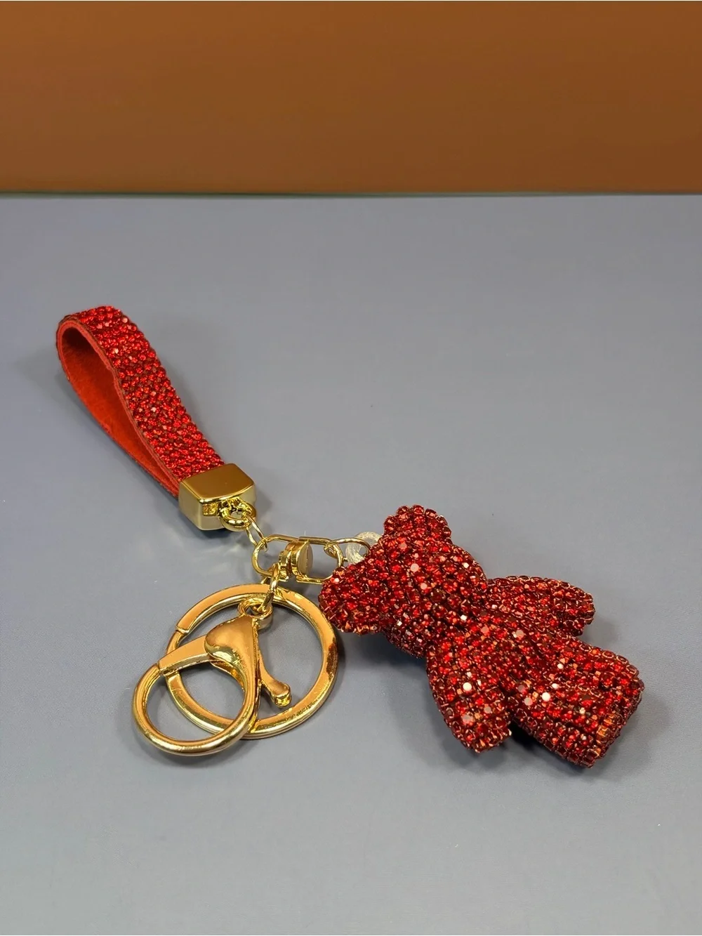 Dazzling Red Crystal Teddy Bear Keychain Wristlet